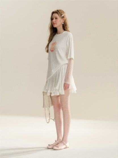 16DEWS 16D26042 Lace patchwork fake two piece long sleeved T-shirt