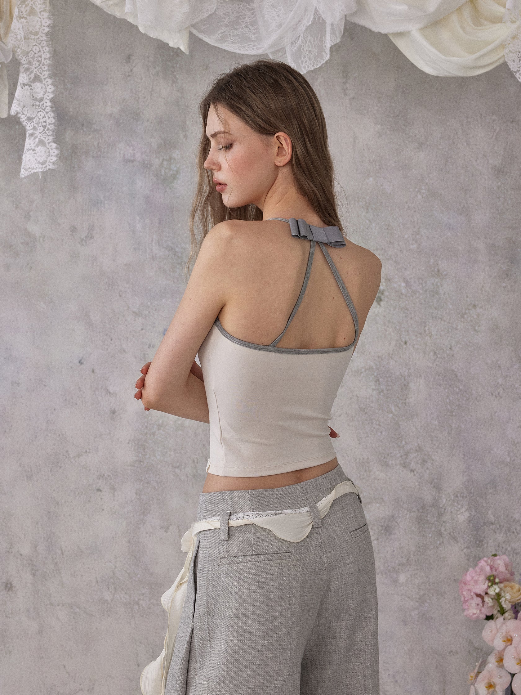 NOMEANSNO N160 Color blocking bow camisole (2color)