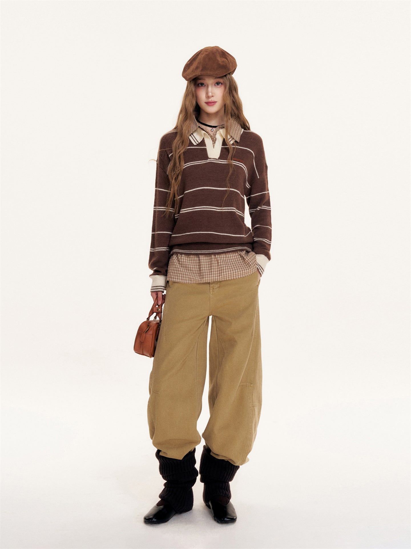 16DEWS 16D25380 Polo collar fake two-piece pullover sweater