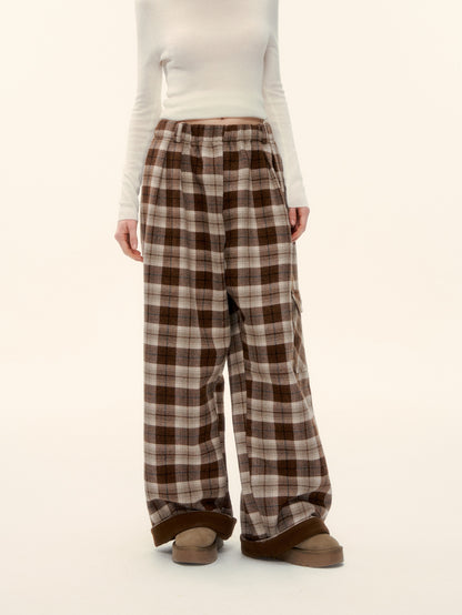 AsGony ASG25629 Elastic plaid wide leg casual pants