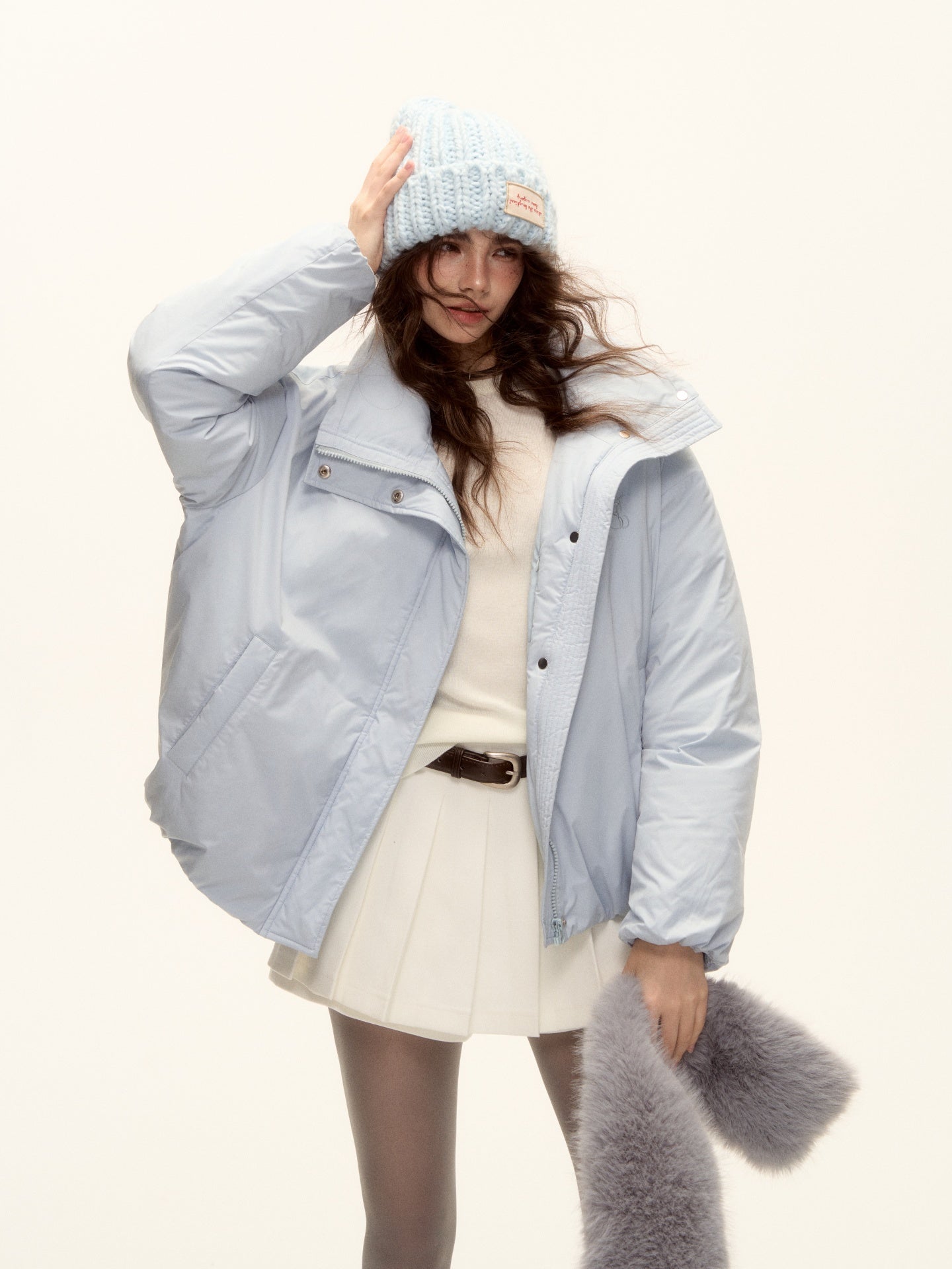 AsGony ASG25502 Detachable fur collar short down jacket