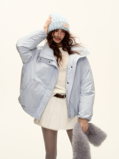 AsGony ASG25502 Detachable fur collar short down jacket