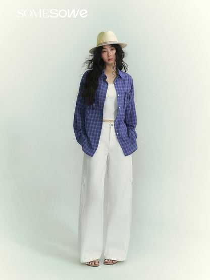 SOMESOWE S2609071 Drawstring pocket plaid shirt