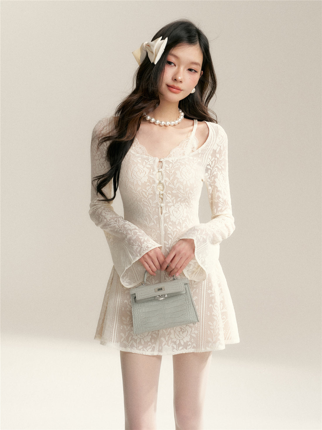 16DEWS 16D26053 Hollow jacquard lace slim fit A-line dress