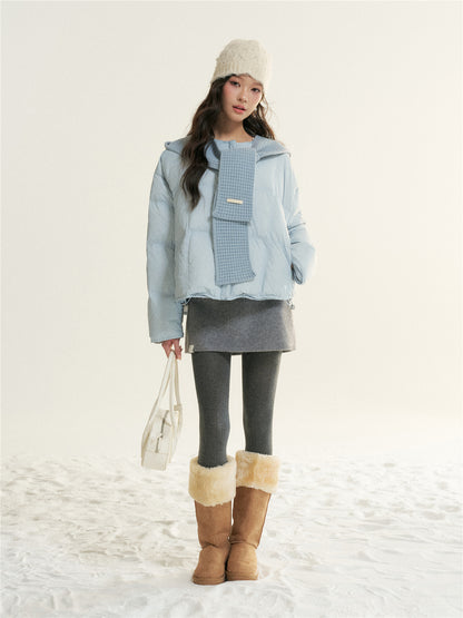 16DEWS 16D25515 White duck down round neck short down jacket