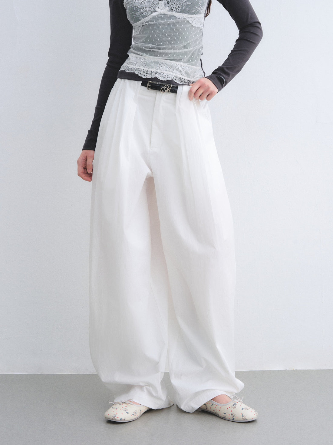 AsGony ASG26006 Pleated waist curved blade wide-leg suit pants