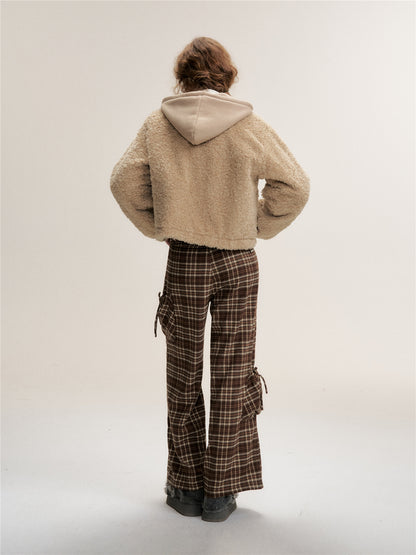 16DEWS 16D25492 Retro plaid pocket straight leg pants
