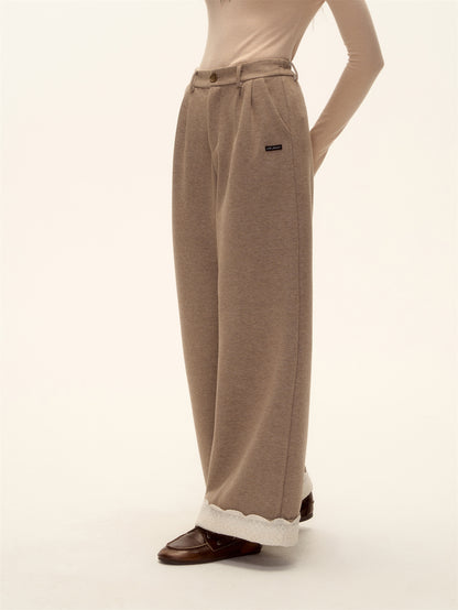 AsGony ASG25473 Embroidered lace straight leg wool casual pants