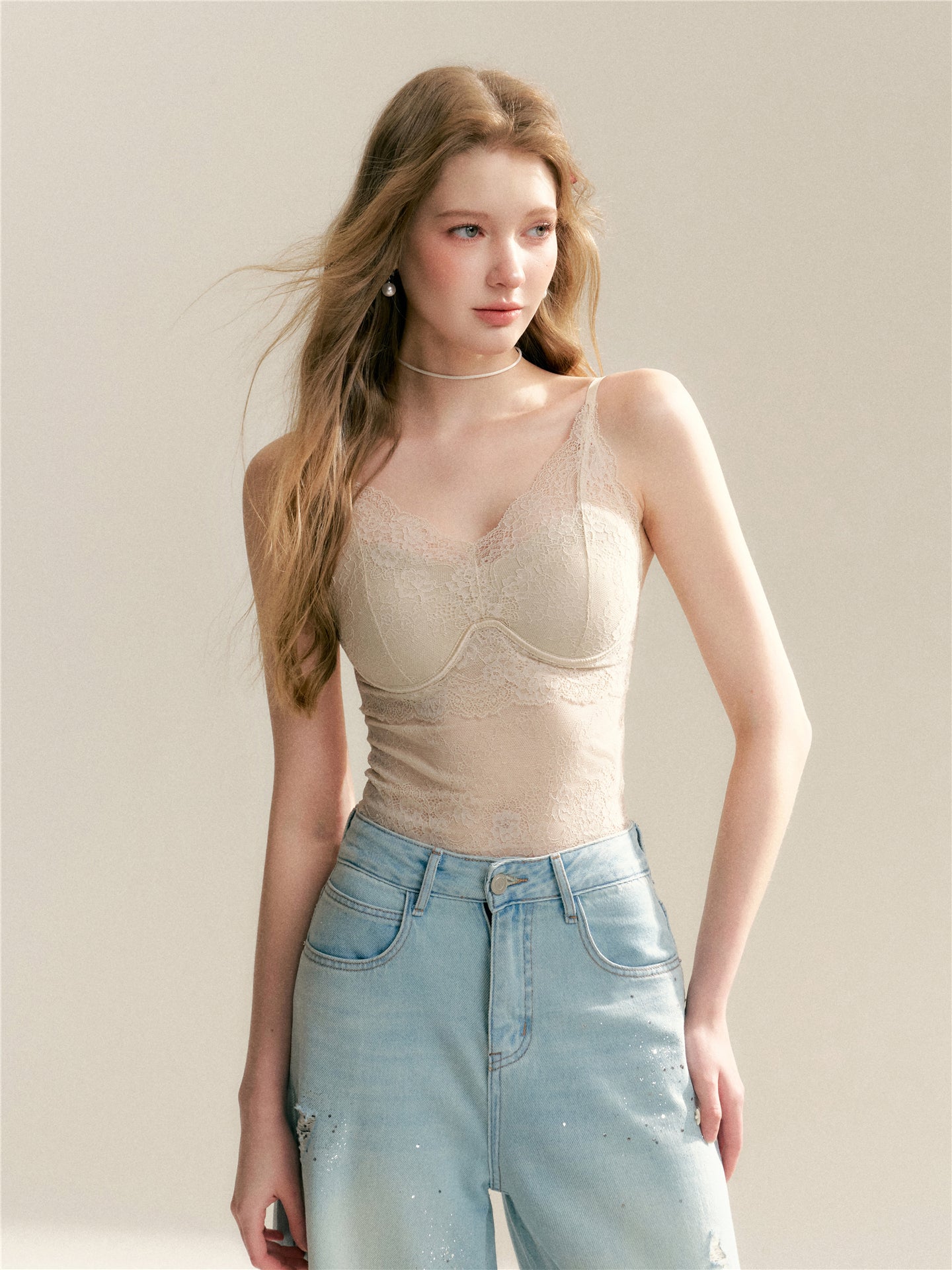 16DEWS 16D246072 Soft lace slim fit suspender