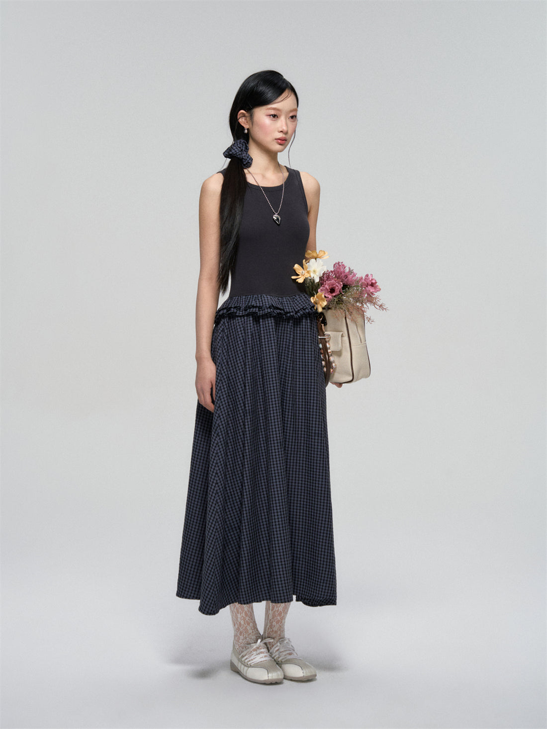 AsGony ASG25093 Color blocking plaid sleeveless dress