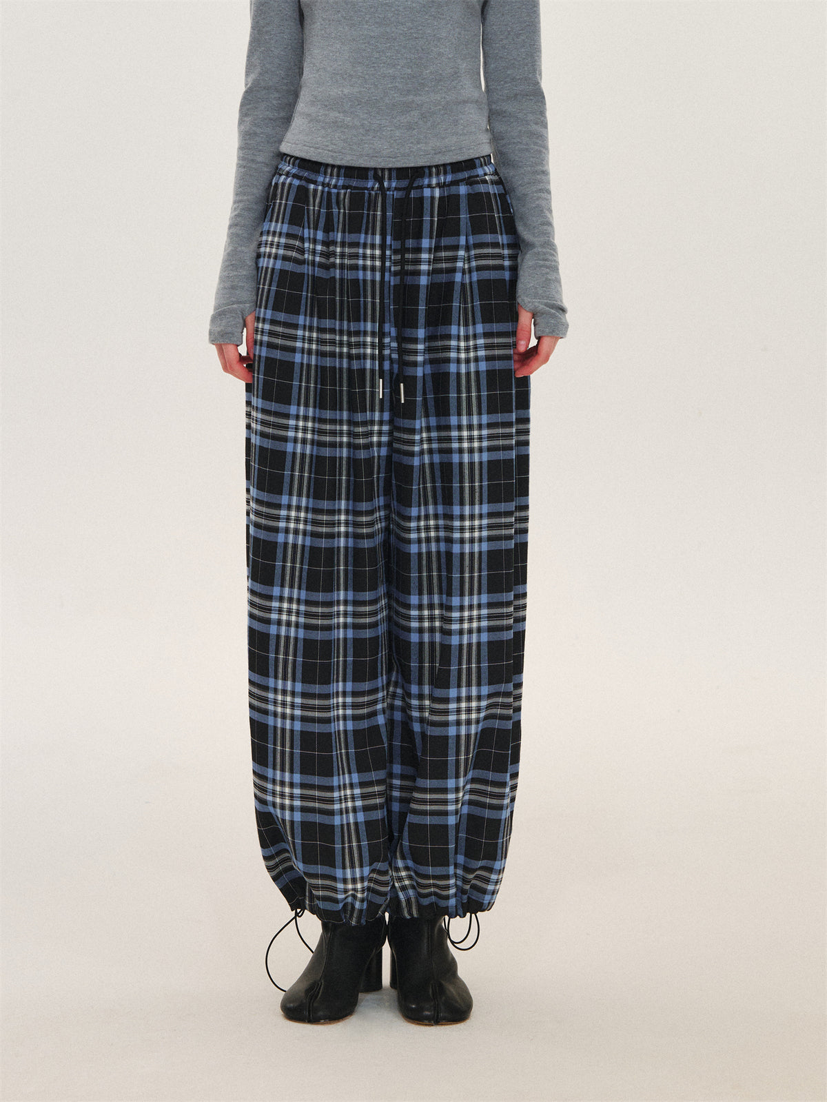 Asgony ASG26609 Plaid Wide-Leg Pants