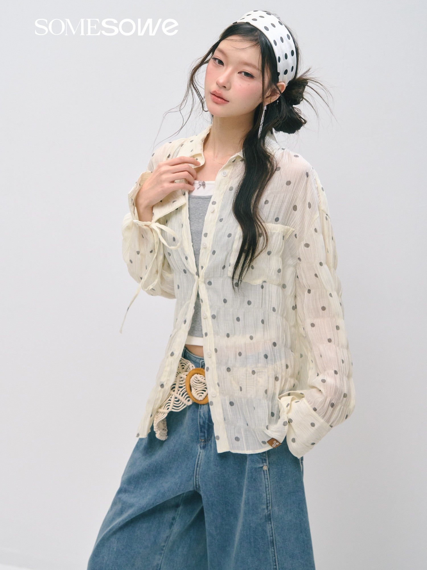 SOMESOWE S2509020 Atmosphere pleated polka dot shirt