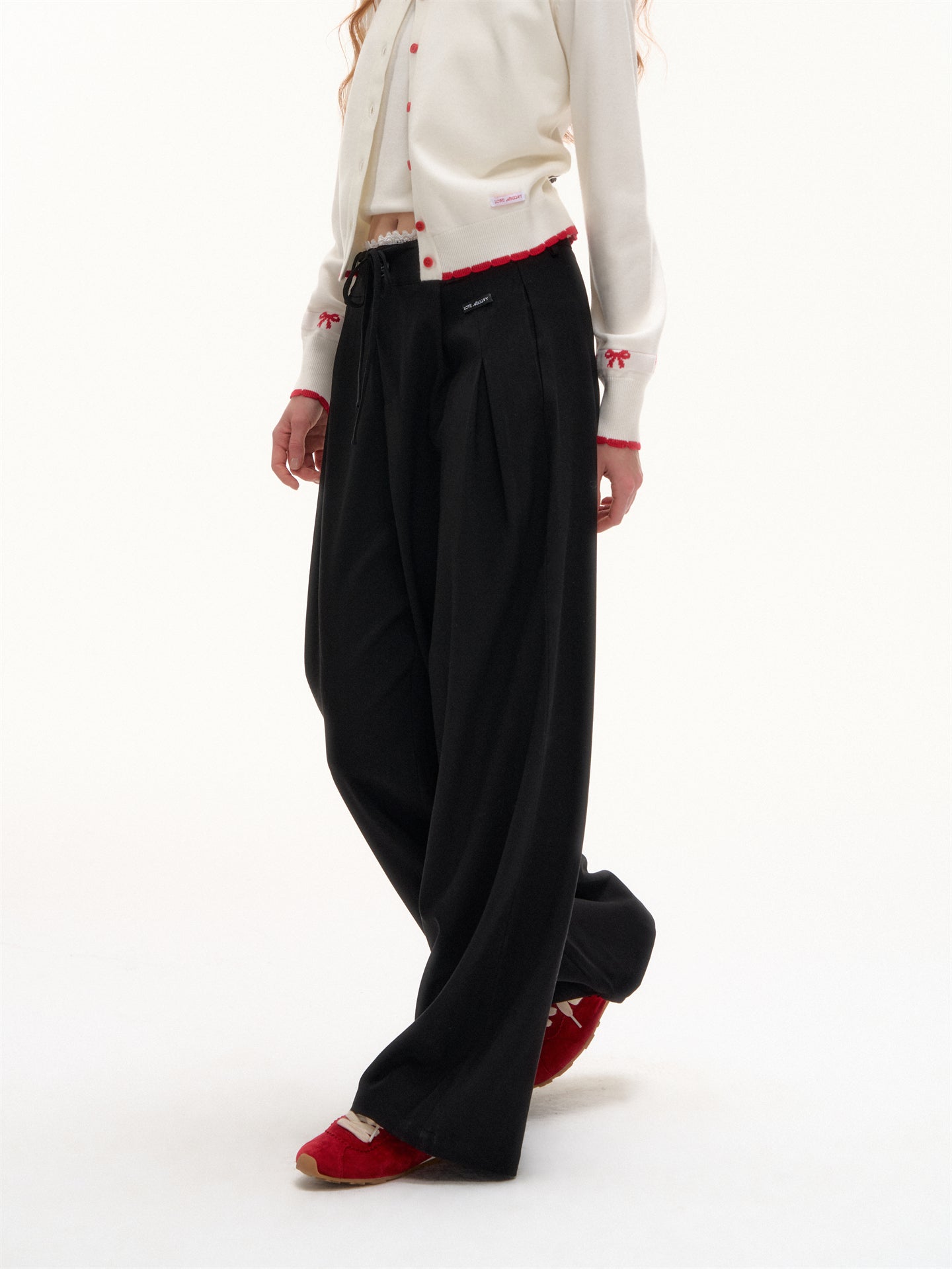 AsGony ASG25394 Lace patchwork drawstring loose pants