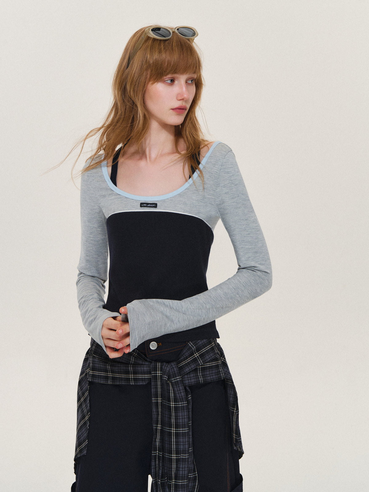 Asgony ASG26614 Ballet-Core U-Neck Faux Layered Top
