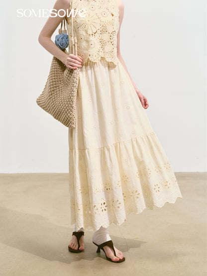 SOMESOWE S2508107&amp;S2508118 Embroidered hollow flower vest + skirt set