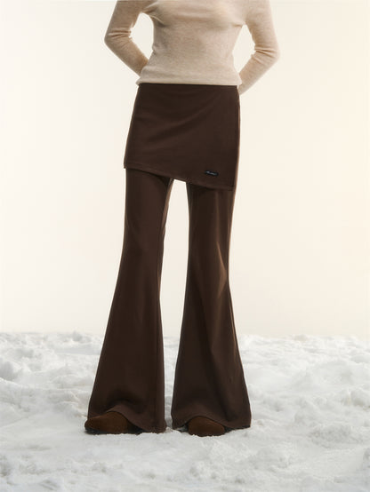 AsGony ASG25562 Irregular fake two pieces of micro flared knitted pants