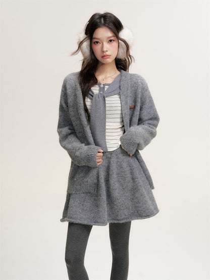 16DEWS 16D25451 Casual knitted sweater + skirt set