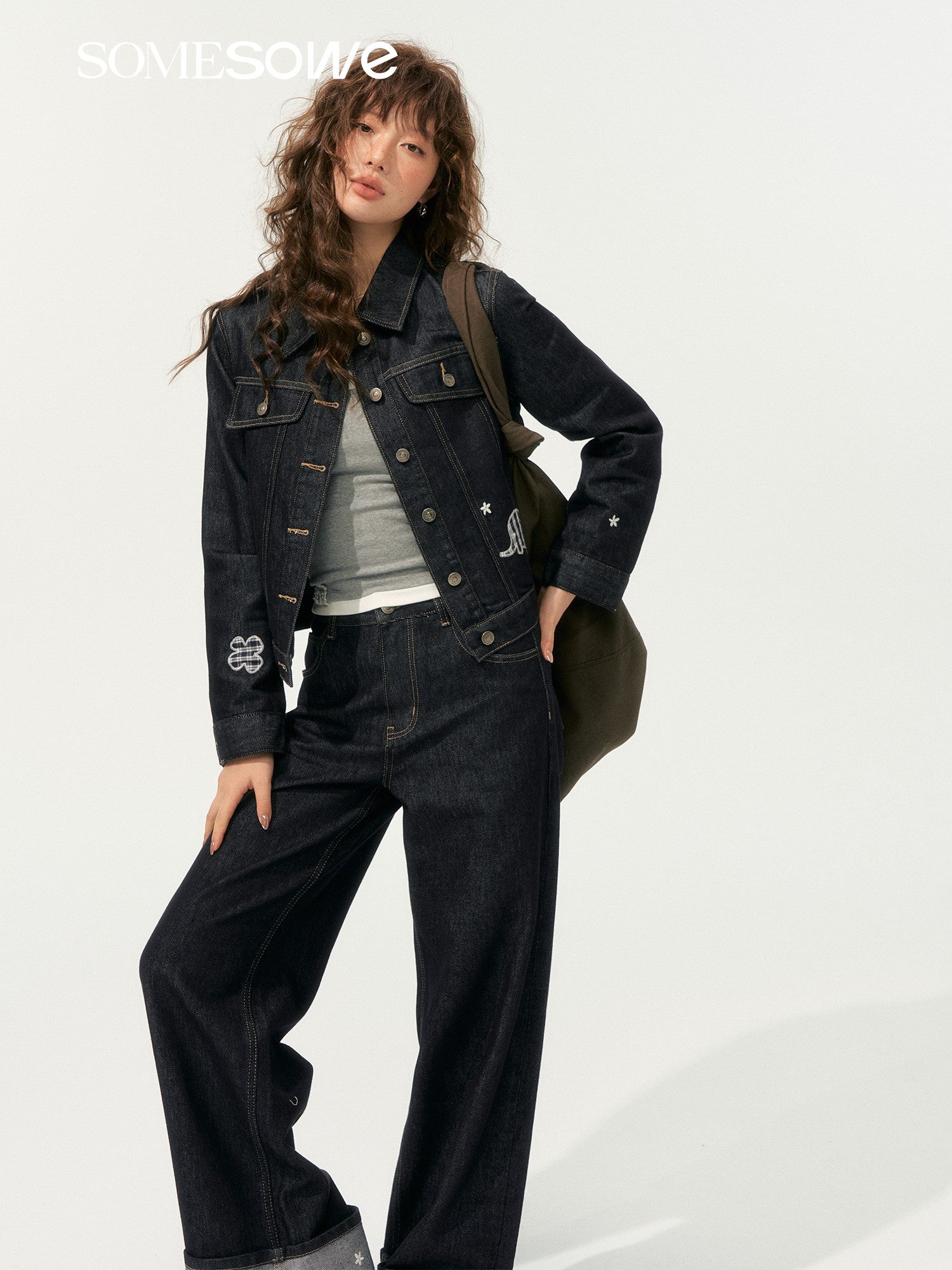 SOMESOWE S2508198&amp;S2508199 Childlike embroidered original color denim jacket + jeans