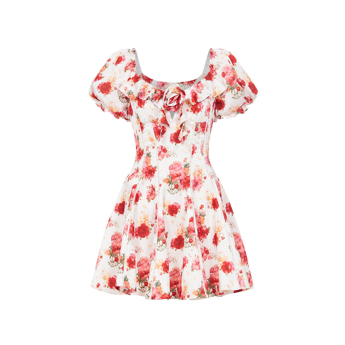 SHEERLUCK SLLYQ26304 Elegant satin puffy sleeve dress