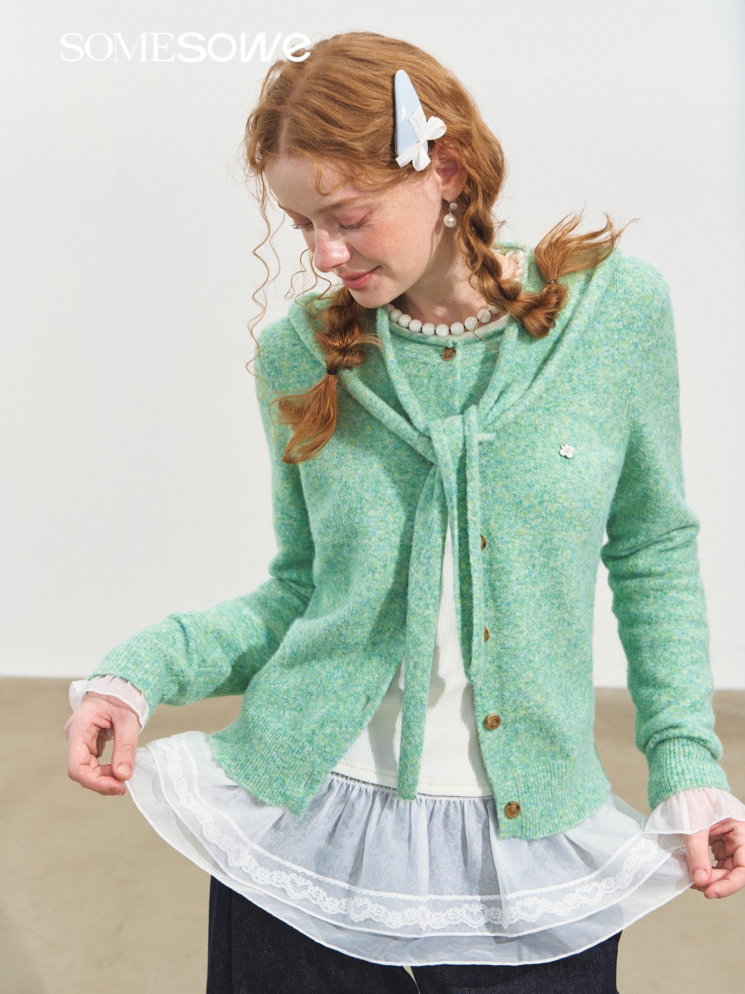 SOMESOWE S2508246 Hooded shawl rolled edge round neck cardigan