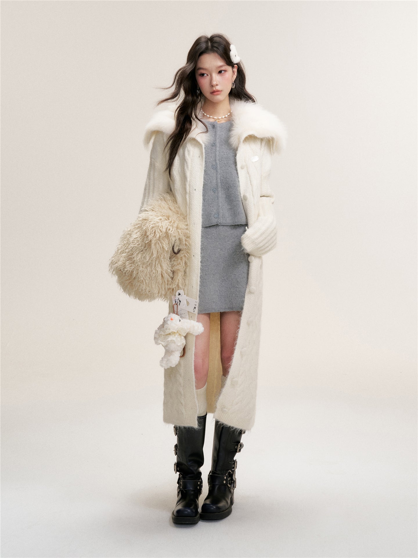 16DEWS 16D25457&amp;16D25458 Twisted knit long sweater cardigan