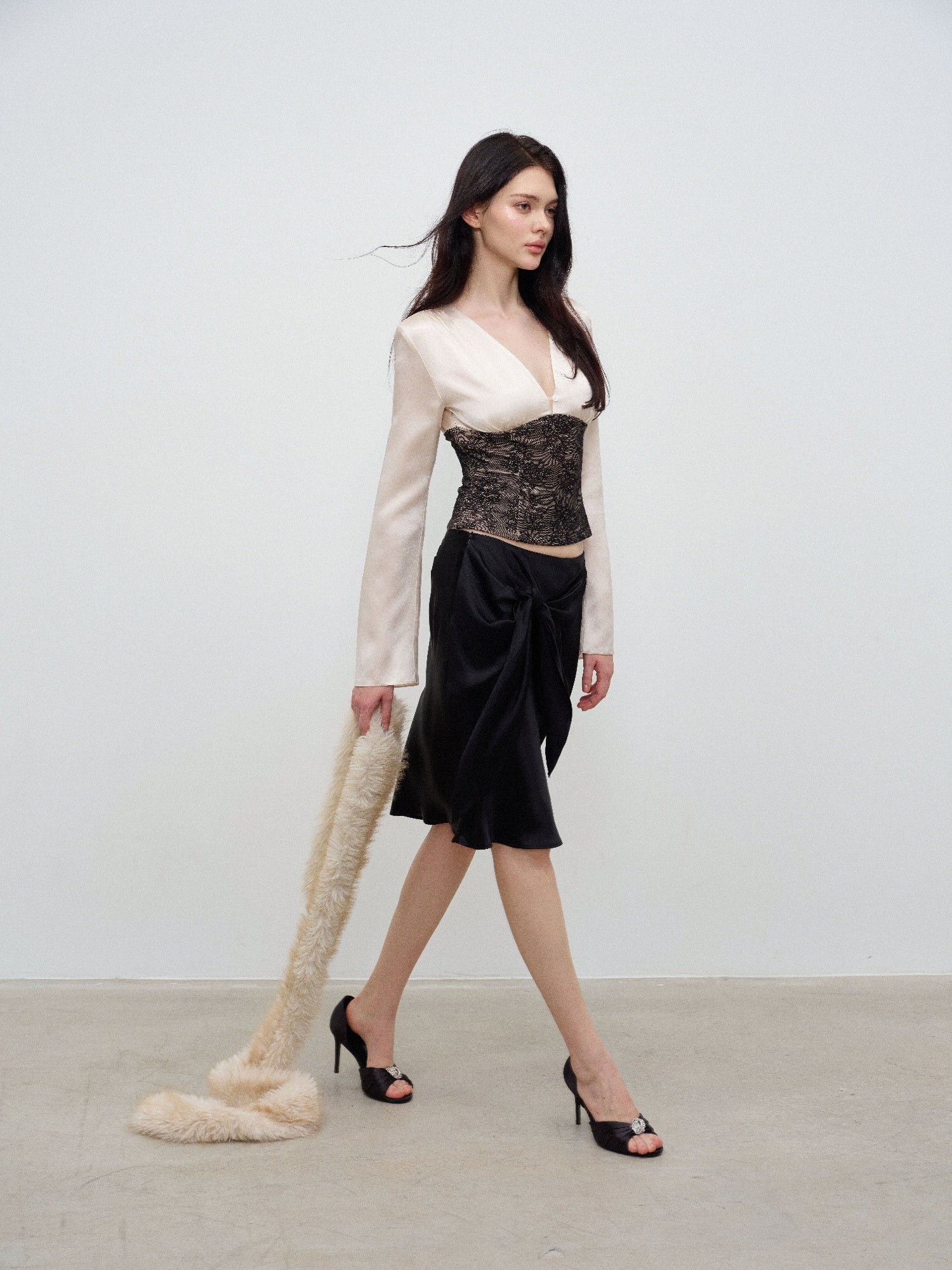 NONCESTNON N370 Black Acetate Tie-Waist Skirt