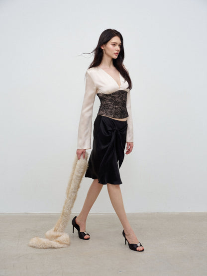 NONCESTNON N370 Black Acetate Tie-Waist Skirt