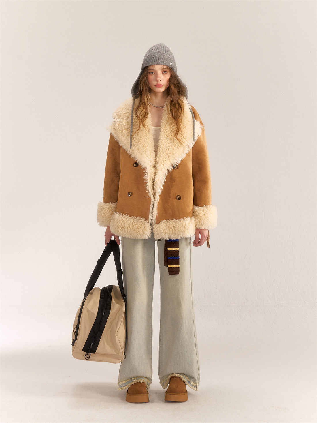 AsGony ASG24530 Suede &amp; Fur Coat(2color)