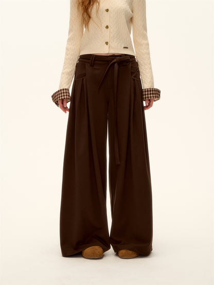 AsGony ASG25486 Pleated decorative strap wide leg pants