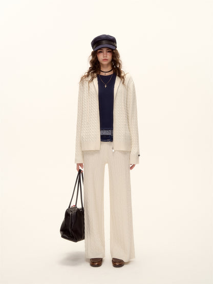 AsGony ASG25639&amp;ASG24653 Wool zipper hooded knitted sweater + pants