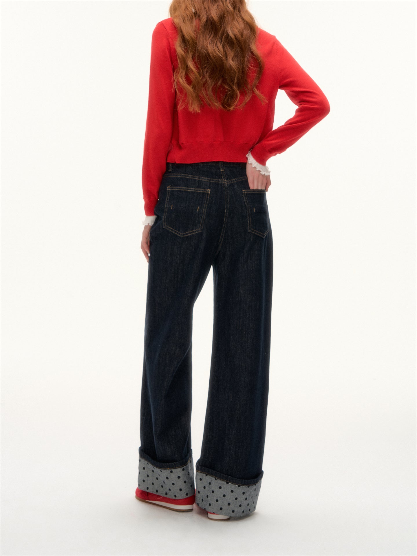 AsGony ASG25393 Flip up polka dot denim jeans