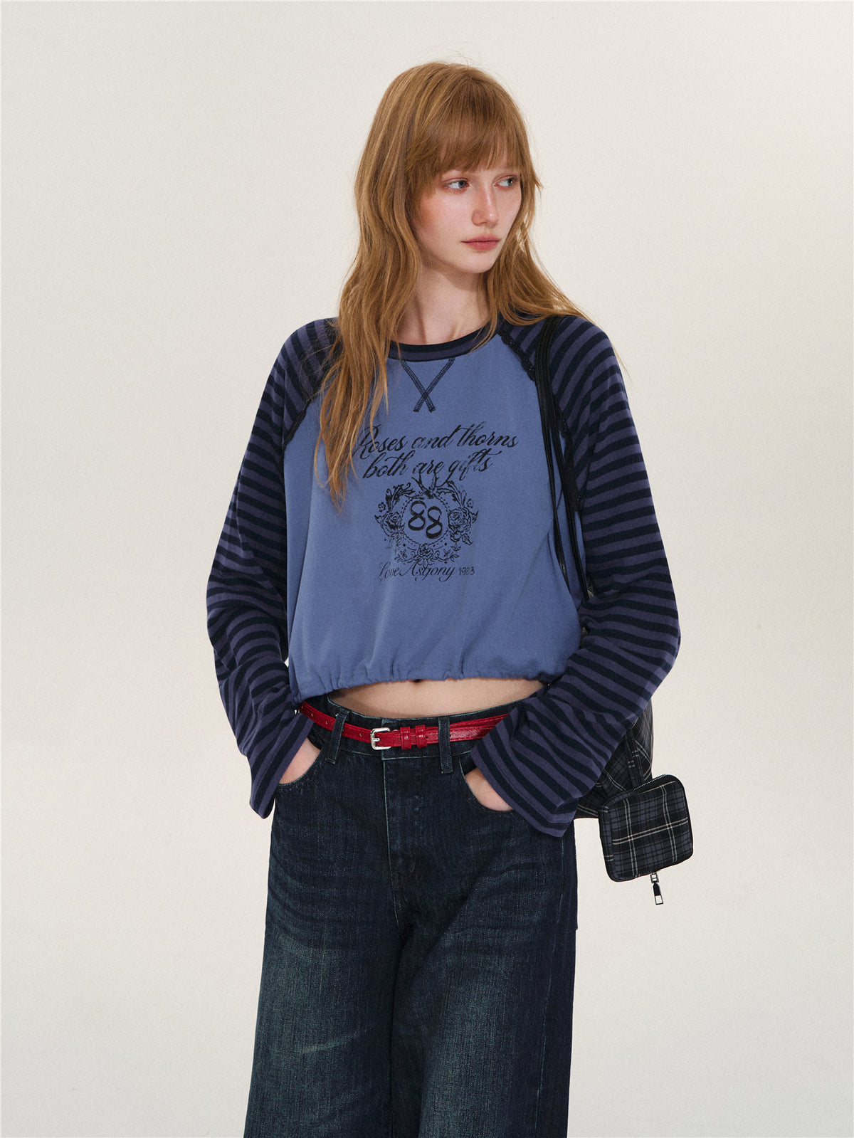 Asgony ASG26563 Retro Striped Color-Block Top