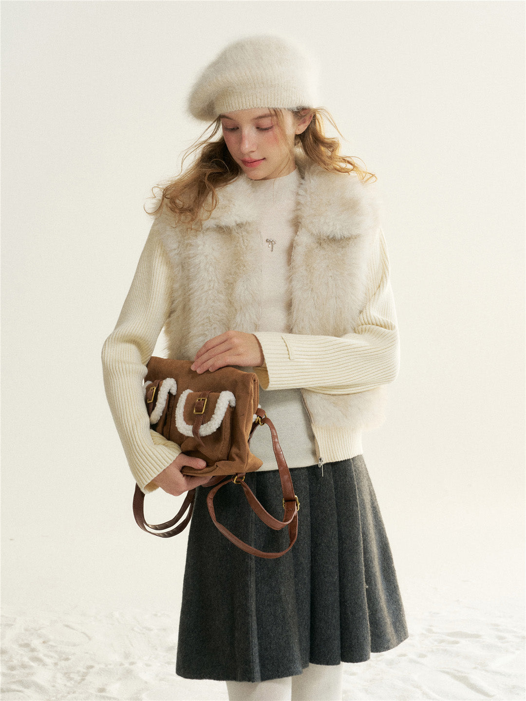 16DEWS 16D25524 Environmentally friendly fur collar coat