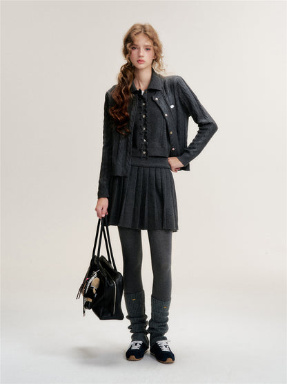 16DEWS 16D25490 Twisted round neck knitted suit set