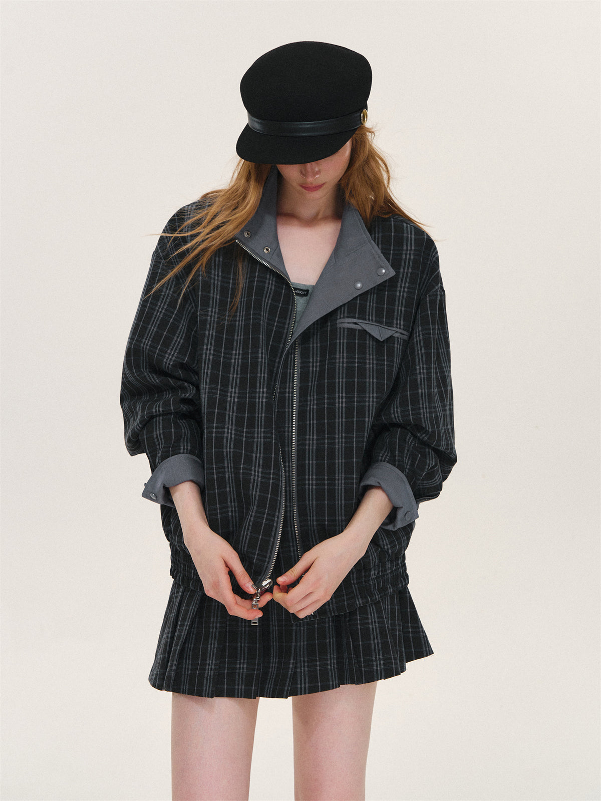 Asgony ASG26525 Reversible Plaid Collar Jacket