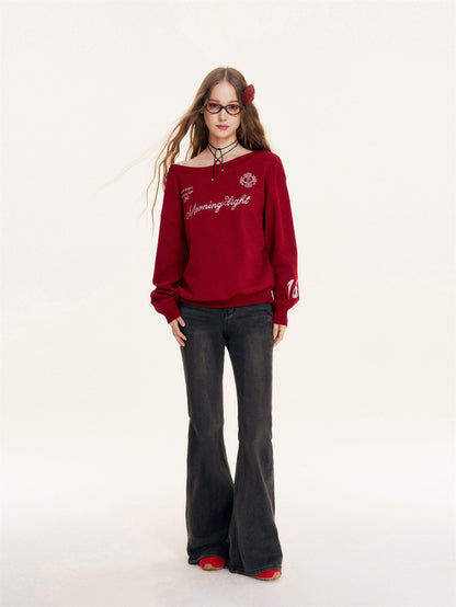 16DEWS 16D25430 Embroidered letter sloping shoulder hoodie