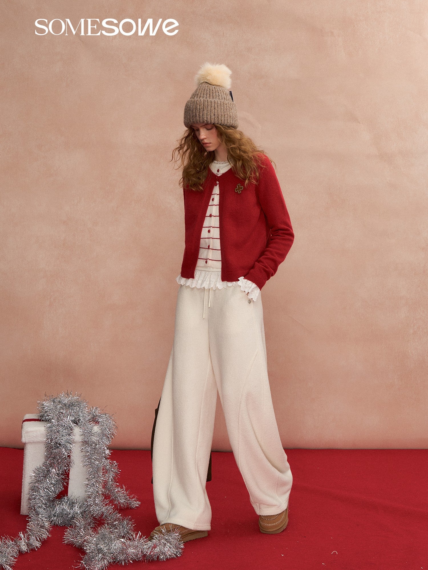 SOMESOWE S2508293 Velvet fake two contrasting striped cardigans