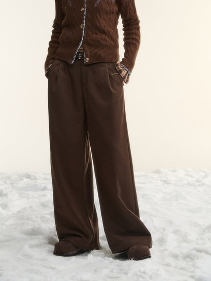 AsGony ASG25530 Plaid wide leg elastic and plush casual pants