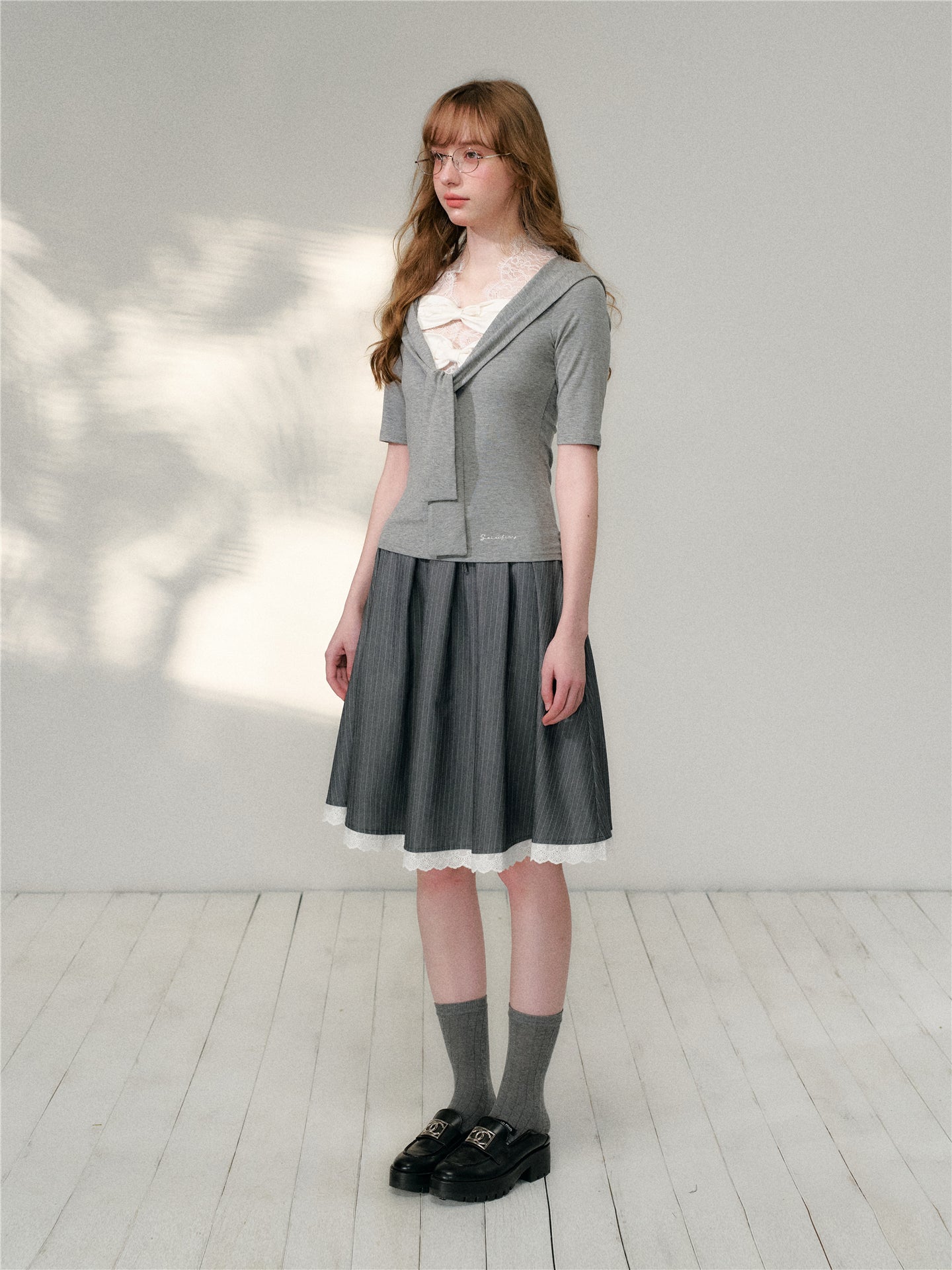 16DEWS 16D26122 Bow stitch mid sleeve top