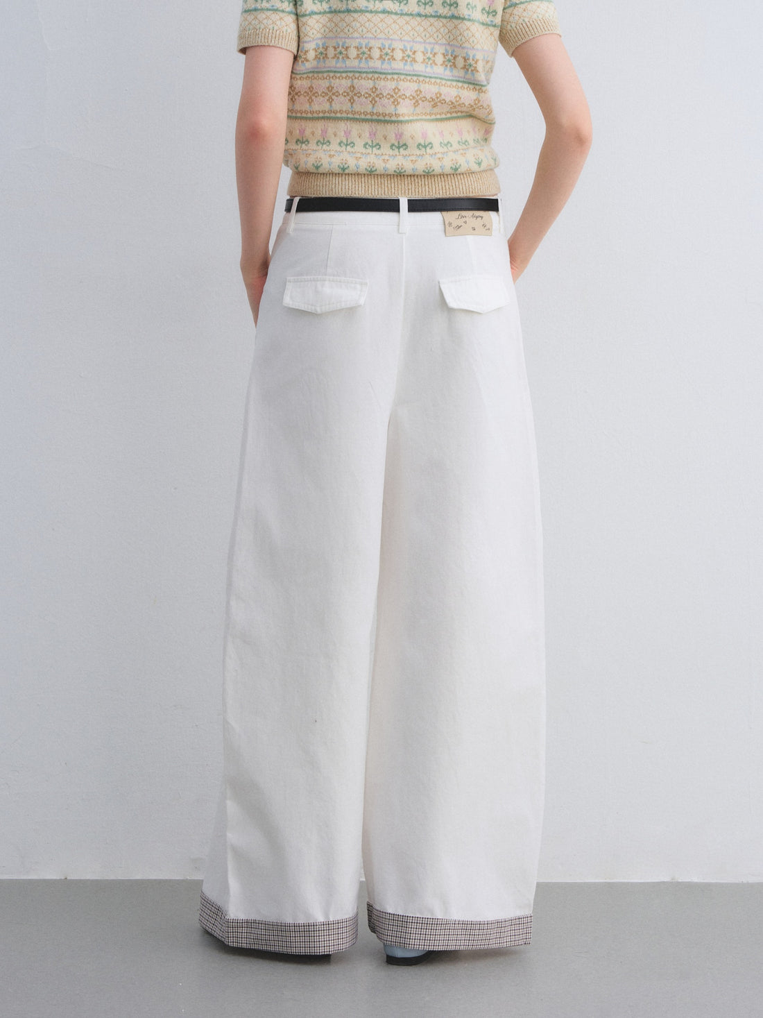 AsGony ASG25651 Plaid splicing curved knife casual pants