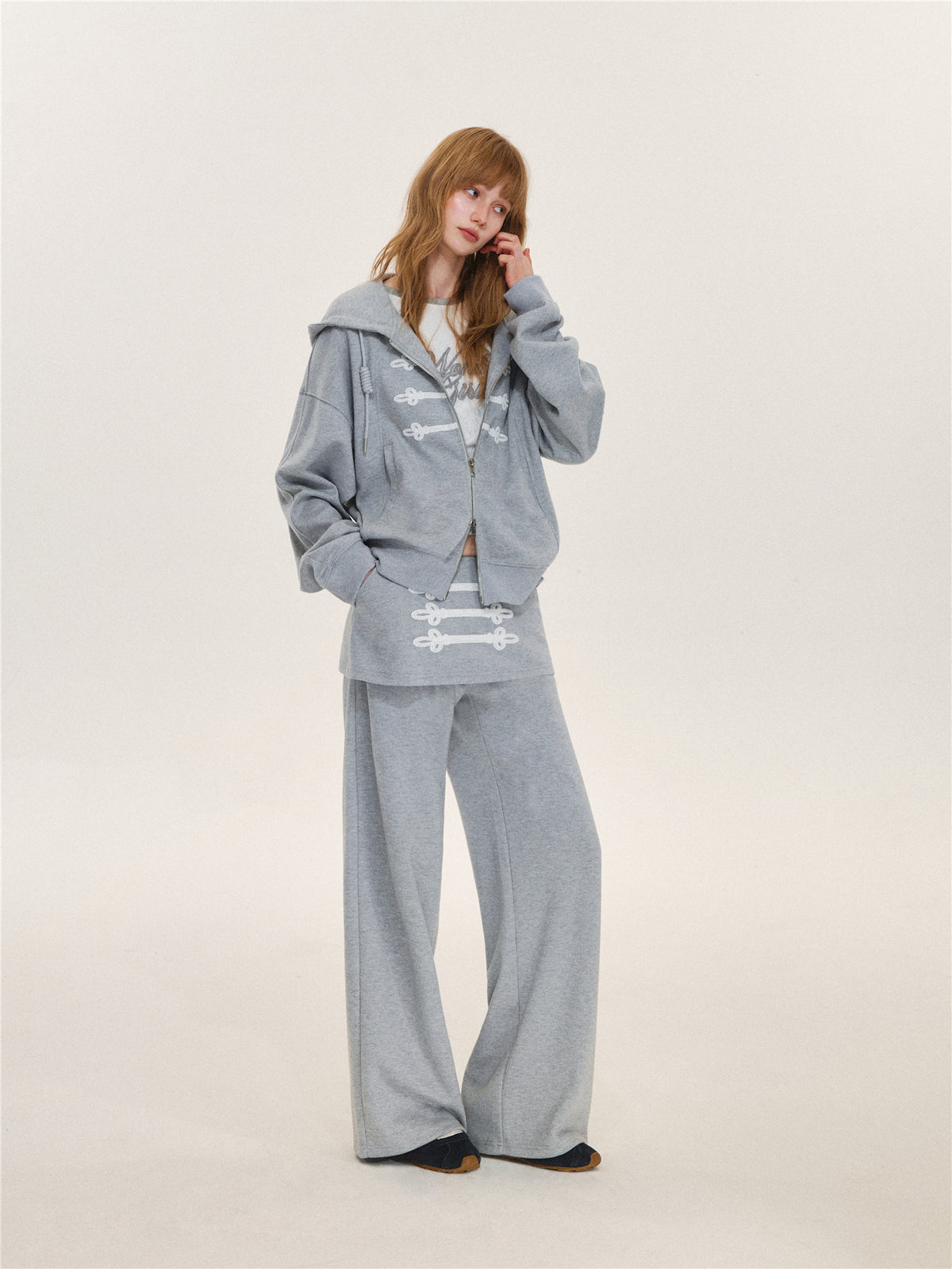 Asgony ASG26632 &amp; ASG26633 Hoodie Jacket &amp; Faux Layered Low-Rise Sweatpants