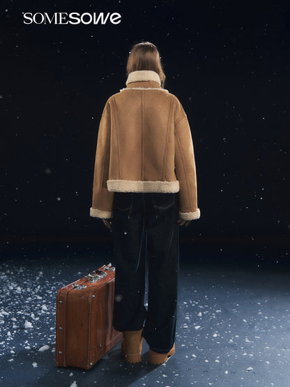 SOMESOWE S2508322 Cow horn breasted lambhair jacket