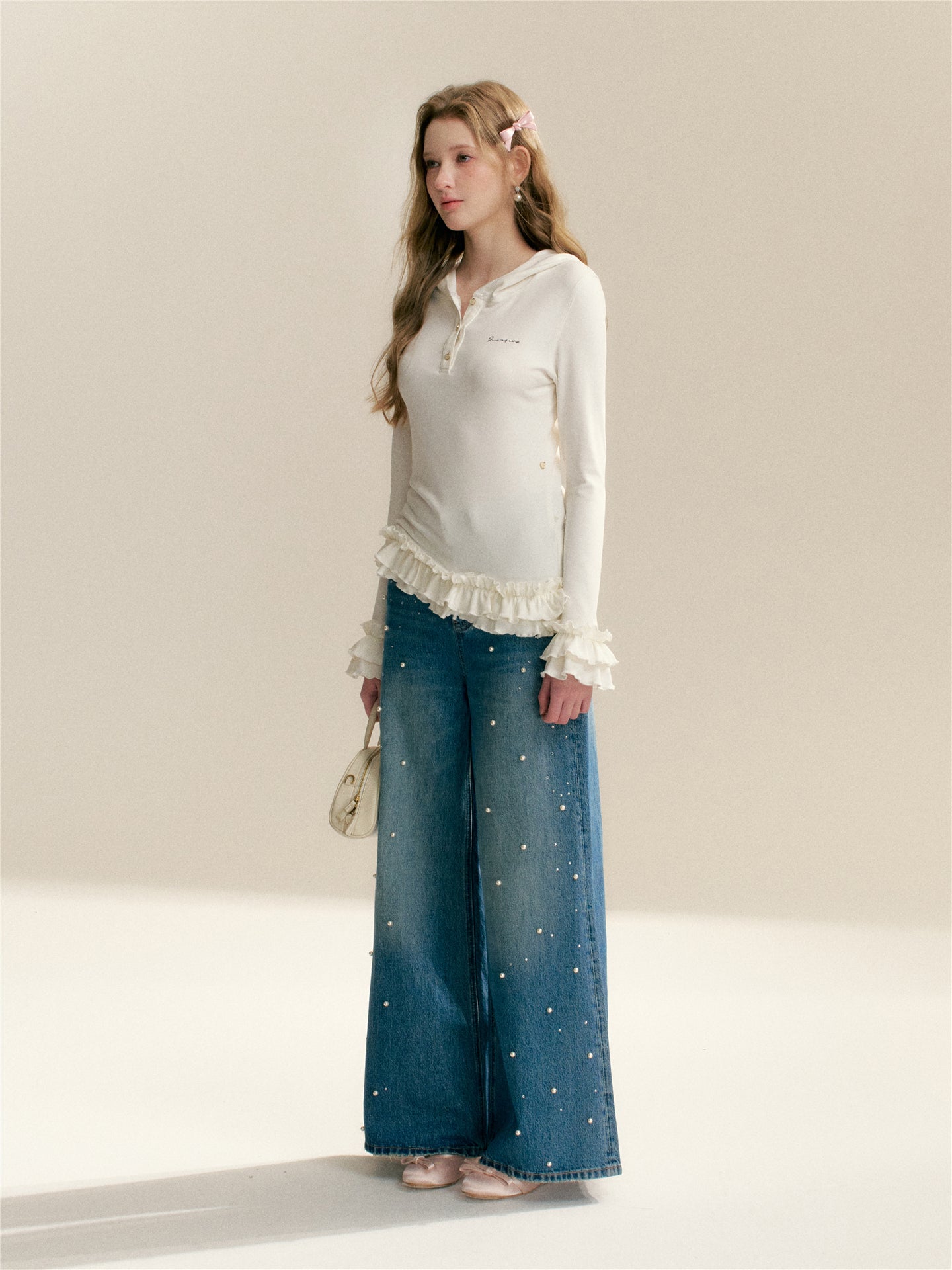 16DEWS 16D26006 Slim fit hooded pleated patchwork top