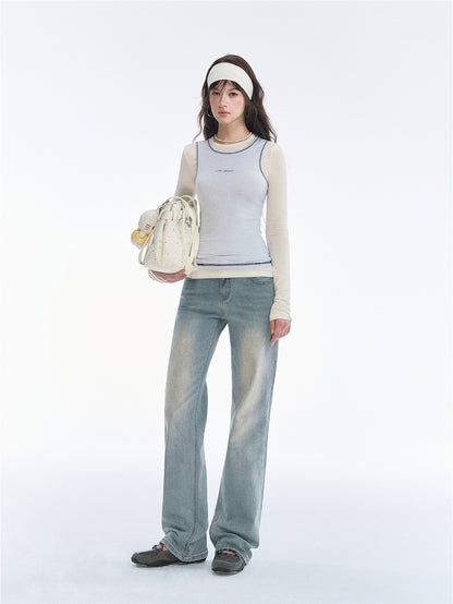 Asgony ASG26548 Wool Modal Contrast-Trim Two-Piece Base T-Shirt