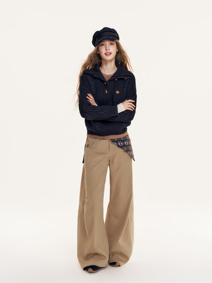 16DEWS 16D25385 Twisted coarse needle pullover sweater