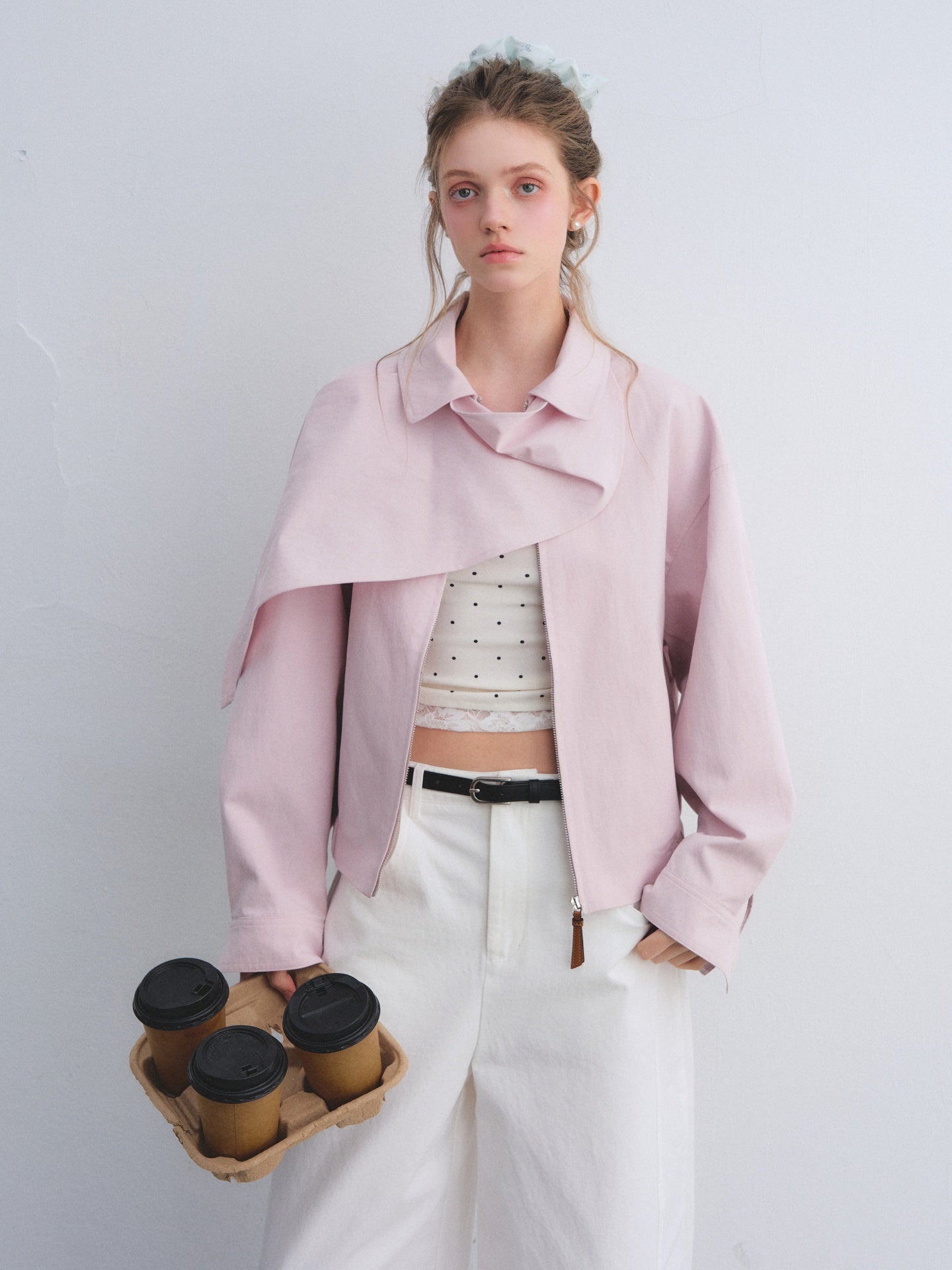 AsGony ASG25674 Detachable swing collar shawl flight jacket