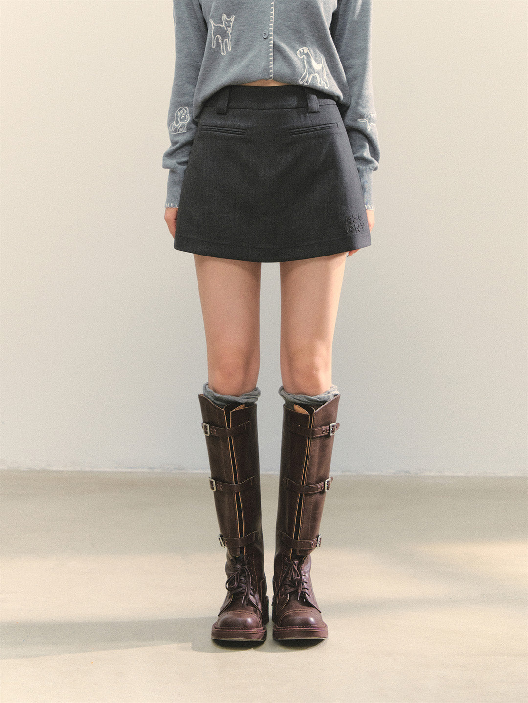 AsGony ASG25320 Embroidered pocket skirt