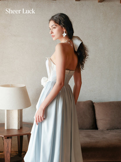 SHEERLUCK SLLYQ26313 Satin printed holiday style floral bud dress