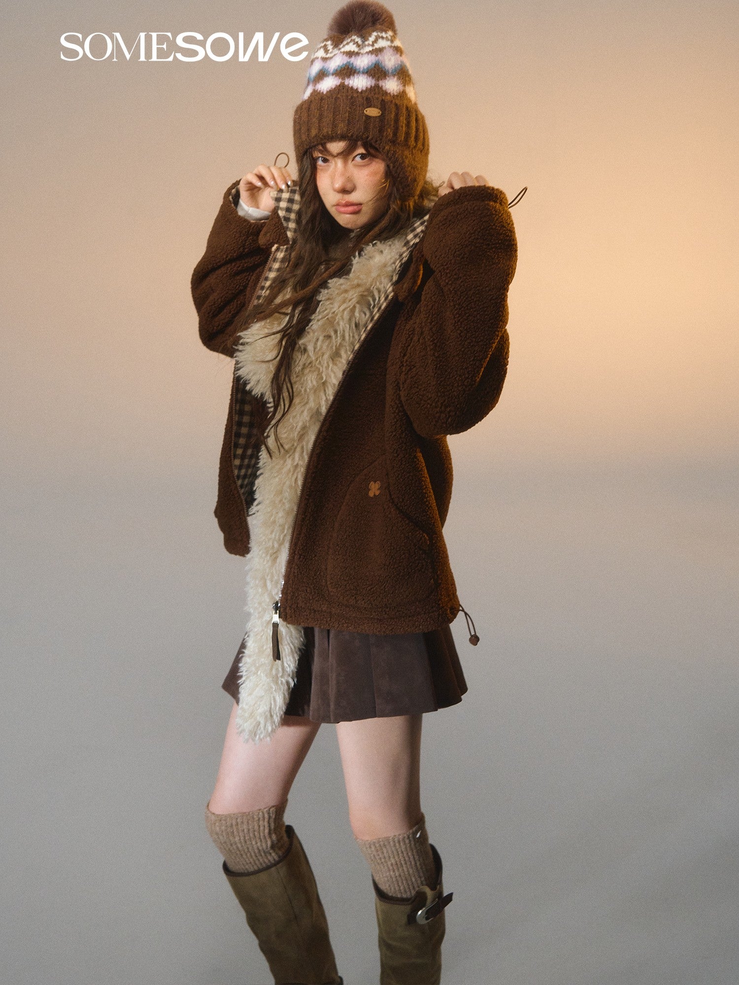 SOMESOWE S2508270 Double sided plaid patchwork fleece jacket