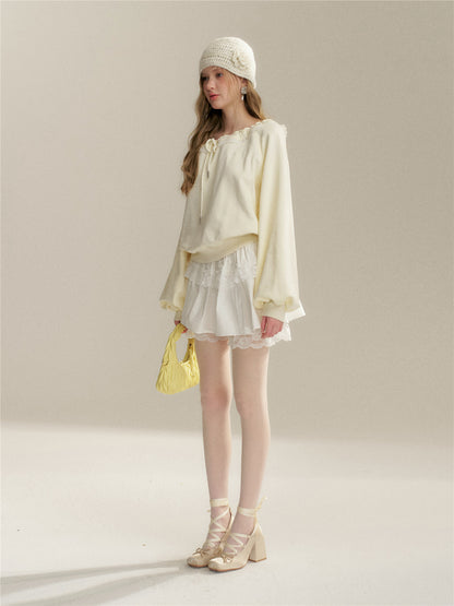 16DEWS 16D26043 Lace patchwork loose hoodie